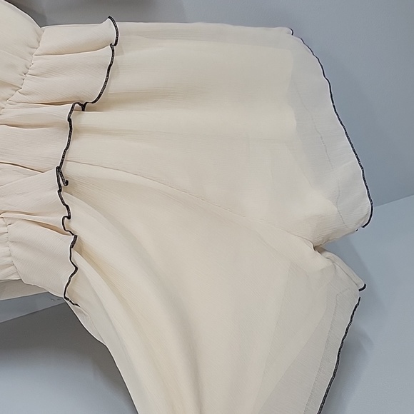 Zara short frilled ruffle chiffon jumpsuit romper / cream & black - Picture 8 of 12